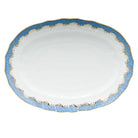 Hand-painted Herend Fish Scale Blue Platter in fine porcelain, 15in L X 11.5in W, on a white background