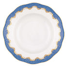 Hand-painted Herend Fish Scale Blue Rim Soup Plate Soup Plates & Rimmed Soup Bowl in fine porcelain, 8in D, on a white background