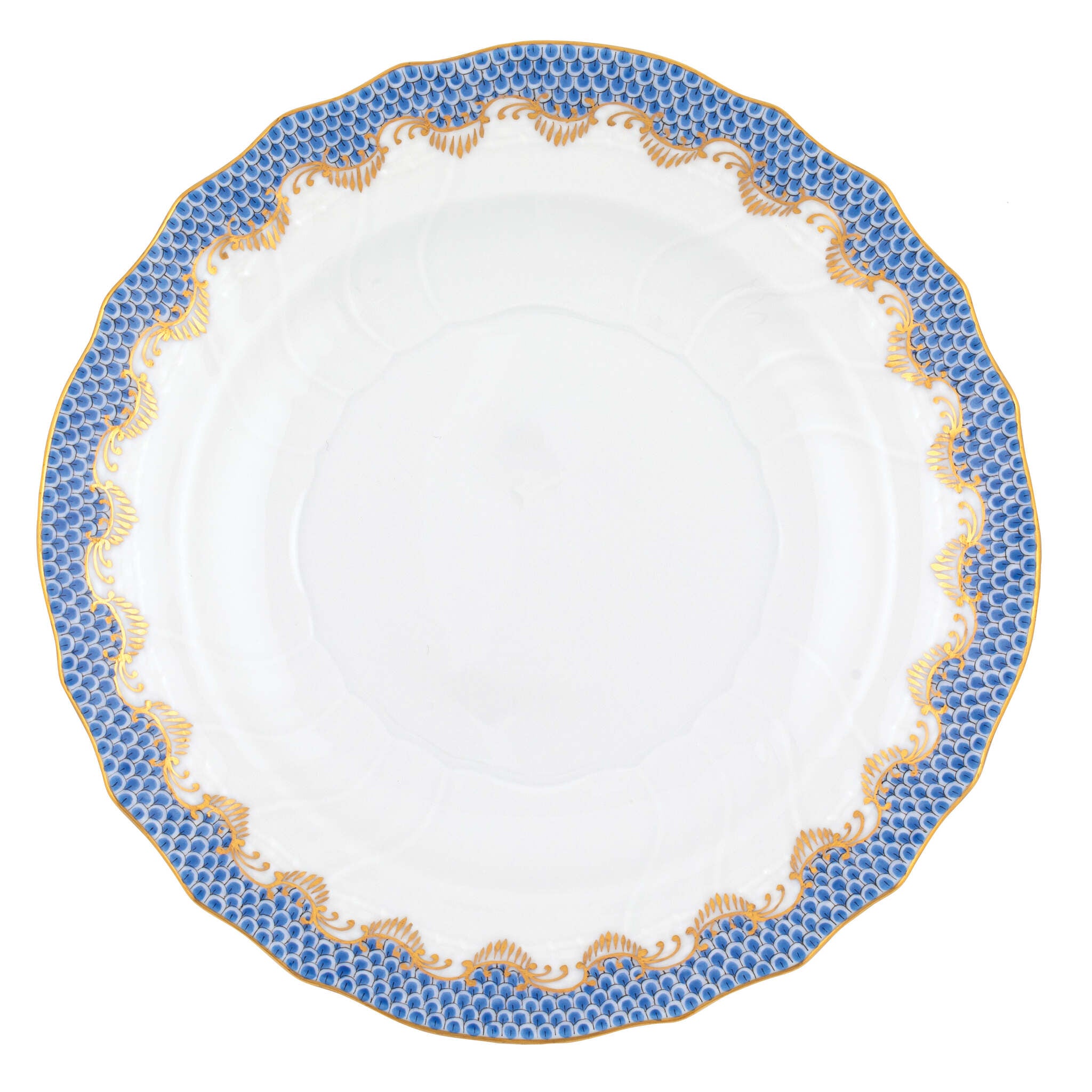 Hand-painted Herend Fish Scale Blue Salad Plate in fine porcelain, 7.5in D, on a white background