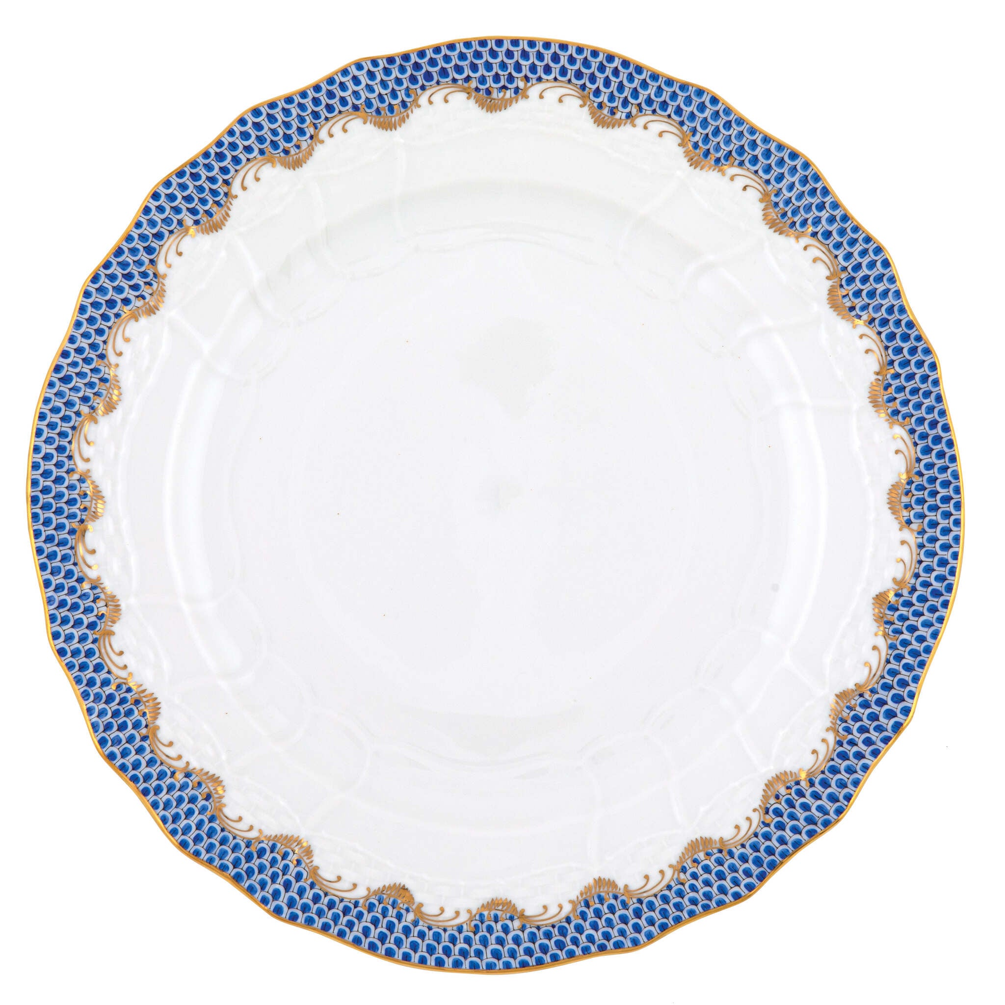 Hand-painted Herend Fish Scale Blue Service Plate in fine porcelain, 11in D, on a white background