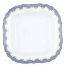 Hand-painted Herend Fish Scale Blue Square Fruit Dish in fine porcelain, 11in SQ, on a white background