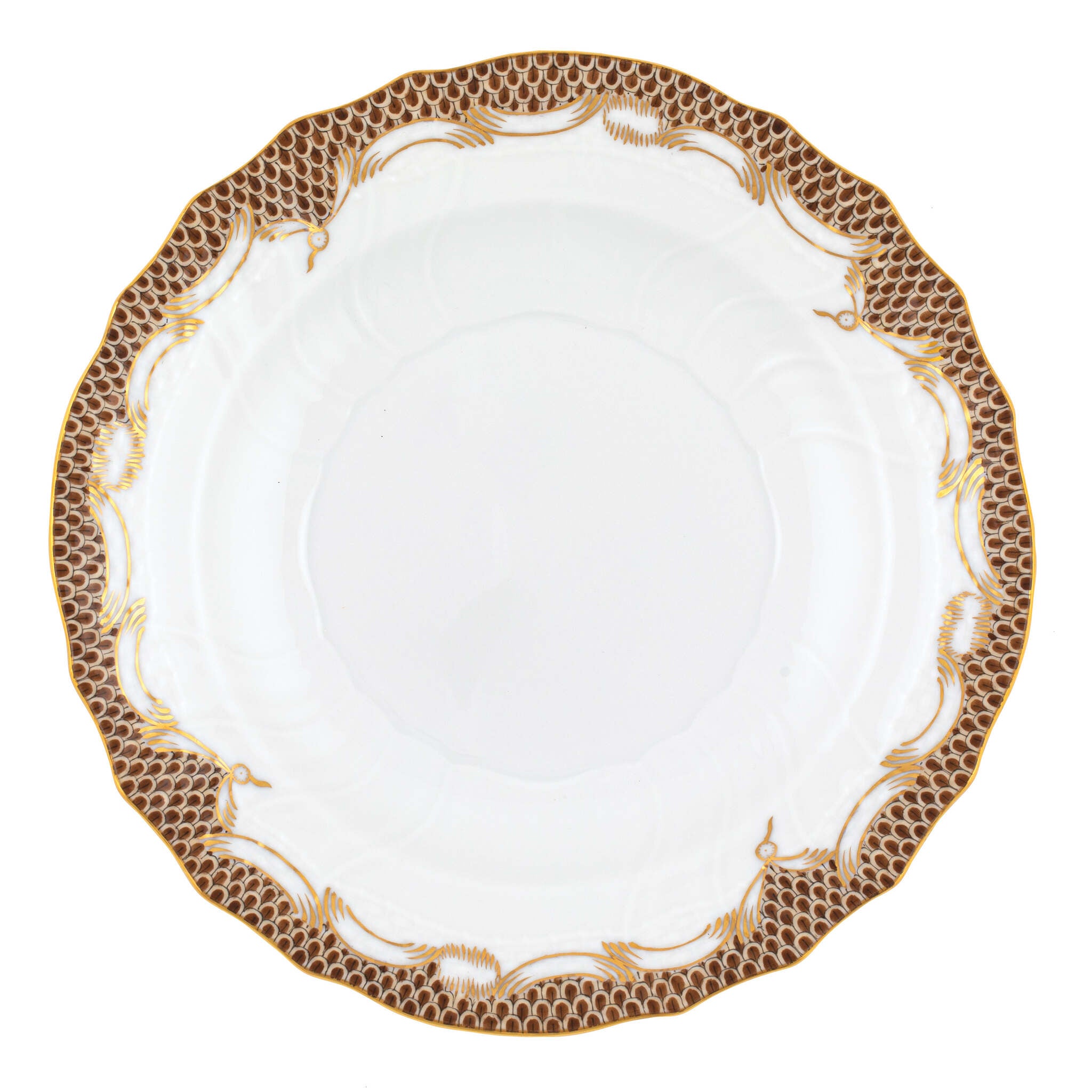 Hand-painted Herend Fish Scale Brown Salad Plate in fine porcelain, 7.5in D, on a white background