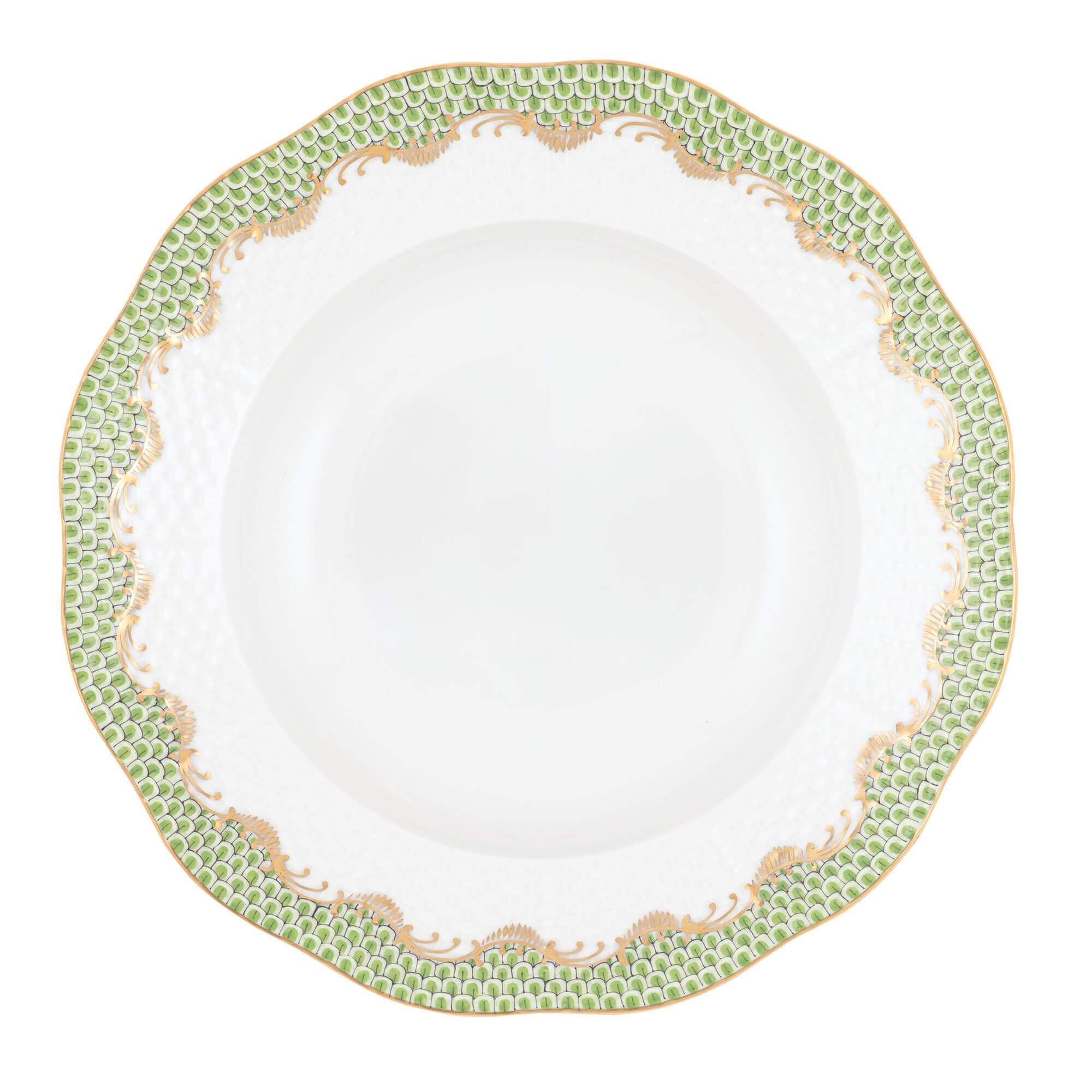 Hand-painted Herend Fish Scale Evergreen Bread and Butter Plate in fine porcelain, 6in D, on a white background