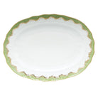 Hand-painted Herend Fish Scale Evergreen Platter in fine porcelain, 15in L X 11.5in W, on a white background