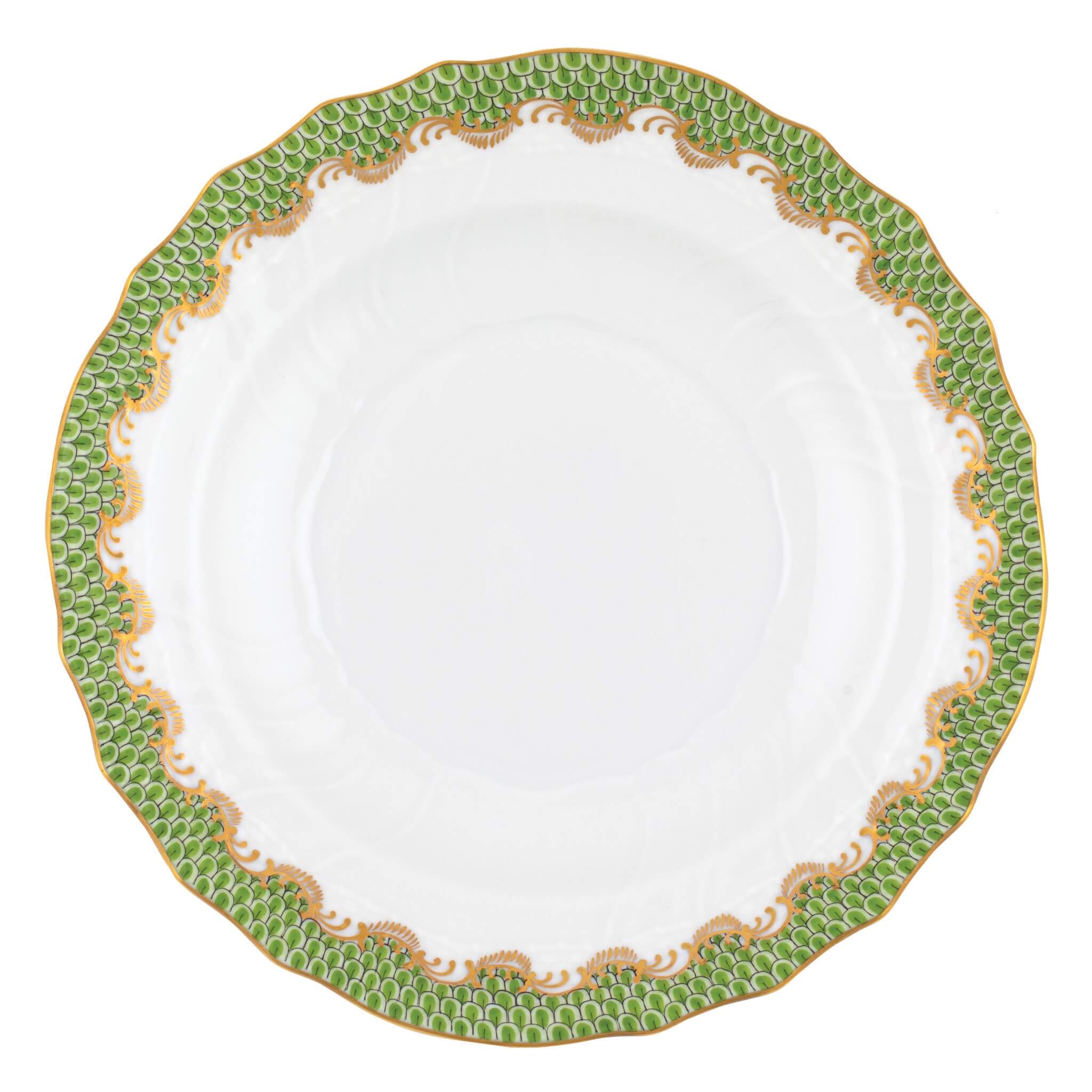 Hand-painted Herend Fish Scale Evergreen Salad Plate in fine porcelain, 7.5in D, on a white background