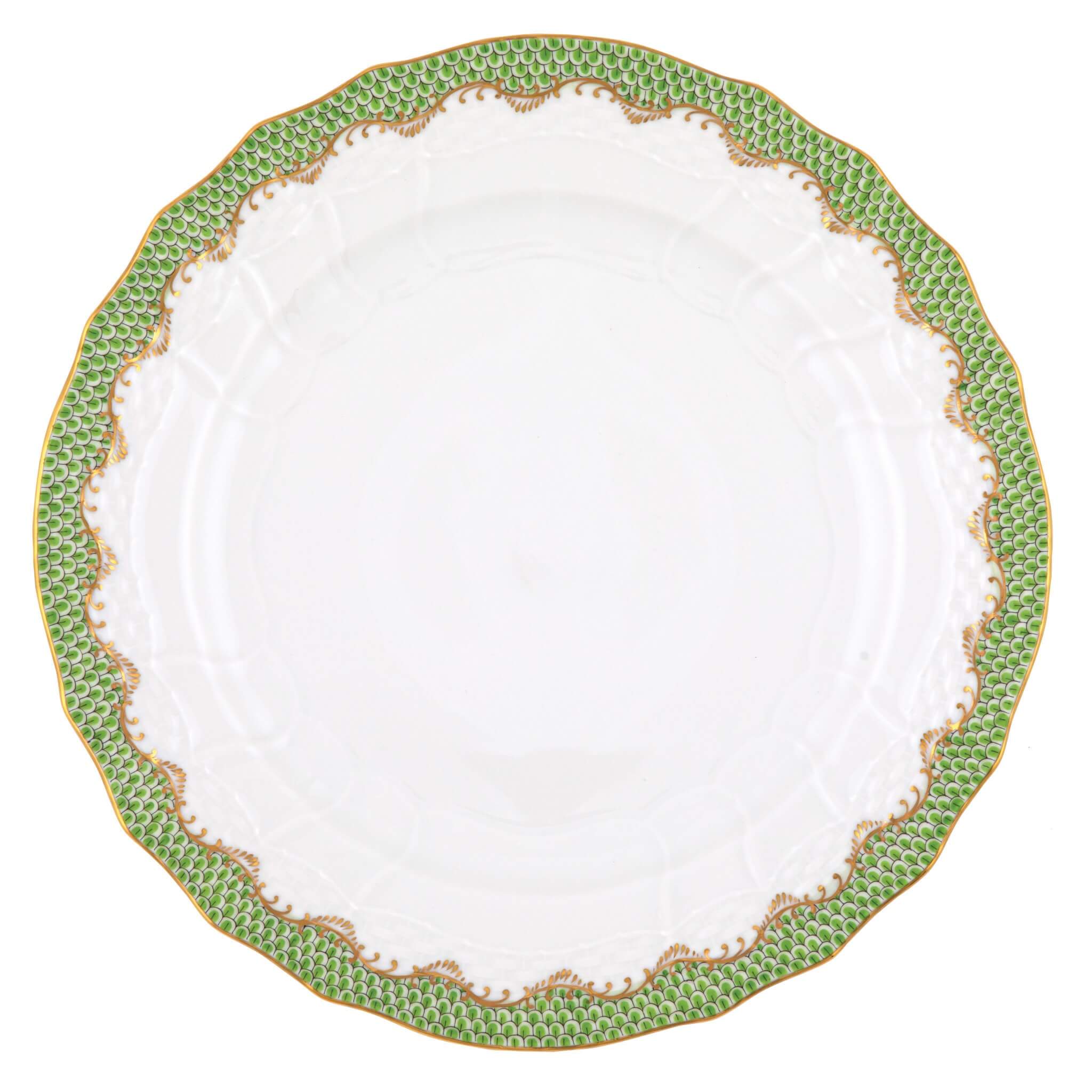 Hand-painted Herend Fish Scale Evergreen Service Plate in fine porcelain, 11in D, on a white background