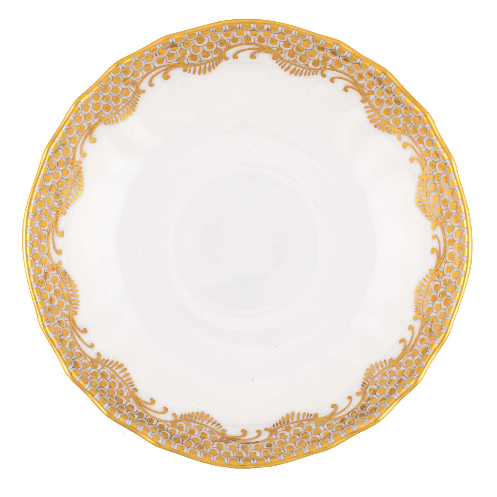 Hand-painted Herend Fish Scale Gold Canton Saucer in fine porcelain, 5.5in D, on a white background