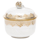Hand-painted Herend Fish Scale Gold Covered Sugar with Rose Sugar Bowl in fine porcelain, (6 OZ) 4in H, on a white background