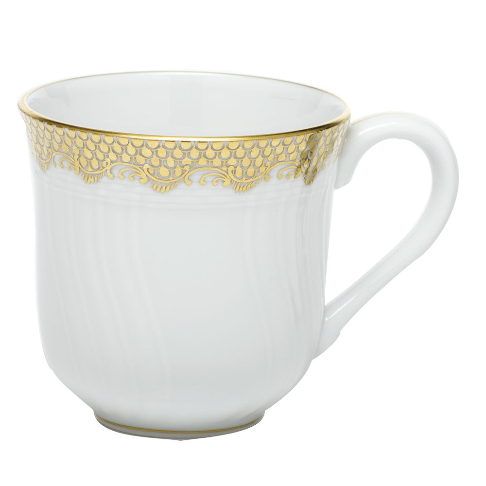 Hand-painted Herend Fish Scale Gold Mug in fine porcelain, (10 OZ) 3.5in H, on a white background