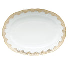 Hand-painted Herend Fish Scale Gold Platter in fine porcelain, 15in L X 11.5in W, on a white background