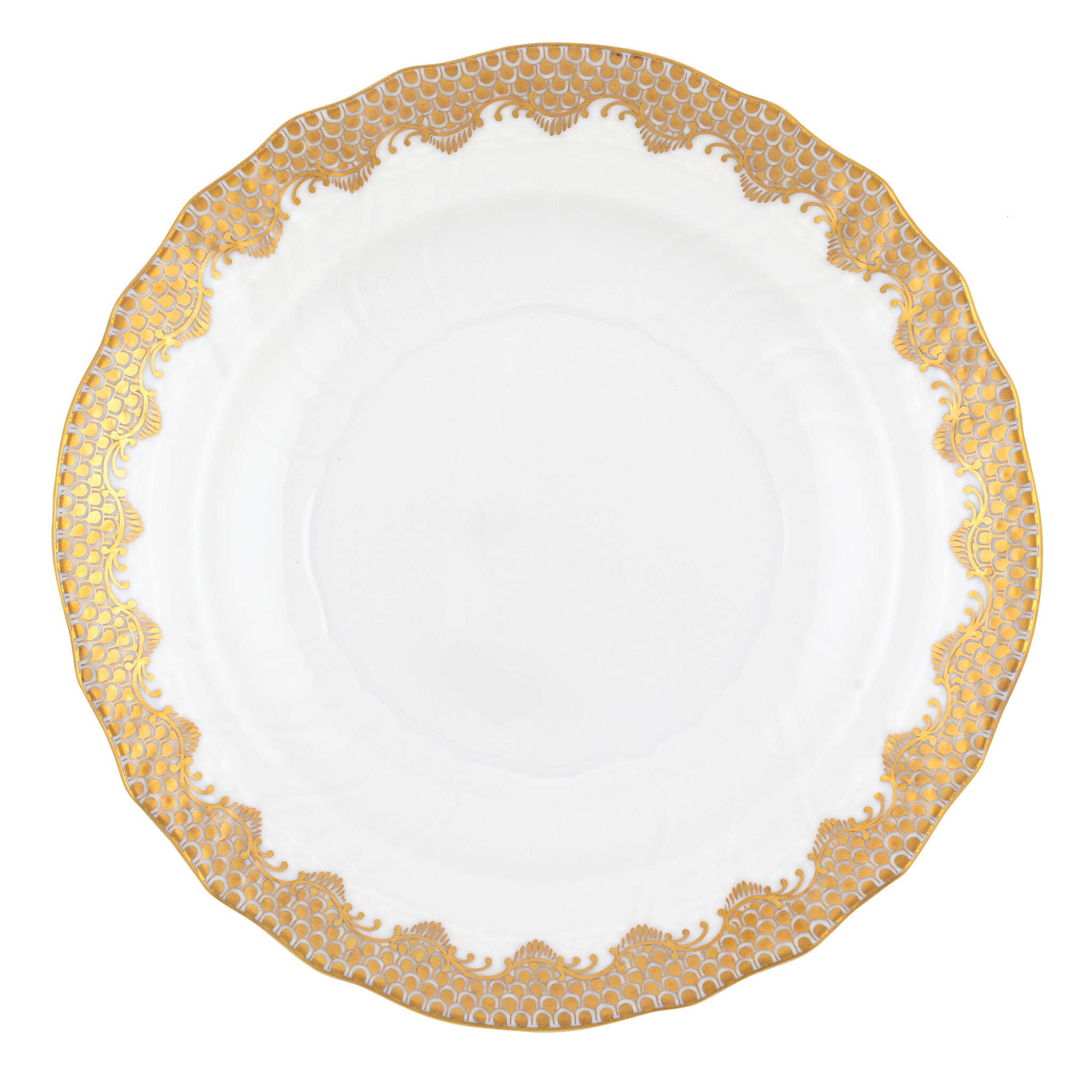Hand-painted Herend Fish Scale Gold Salad Plate in fine porcelain, 7.5in D, on a white background