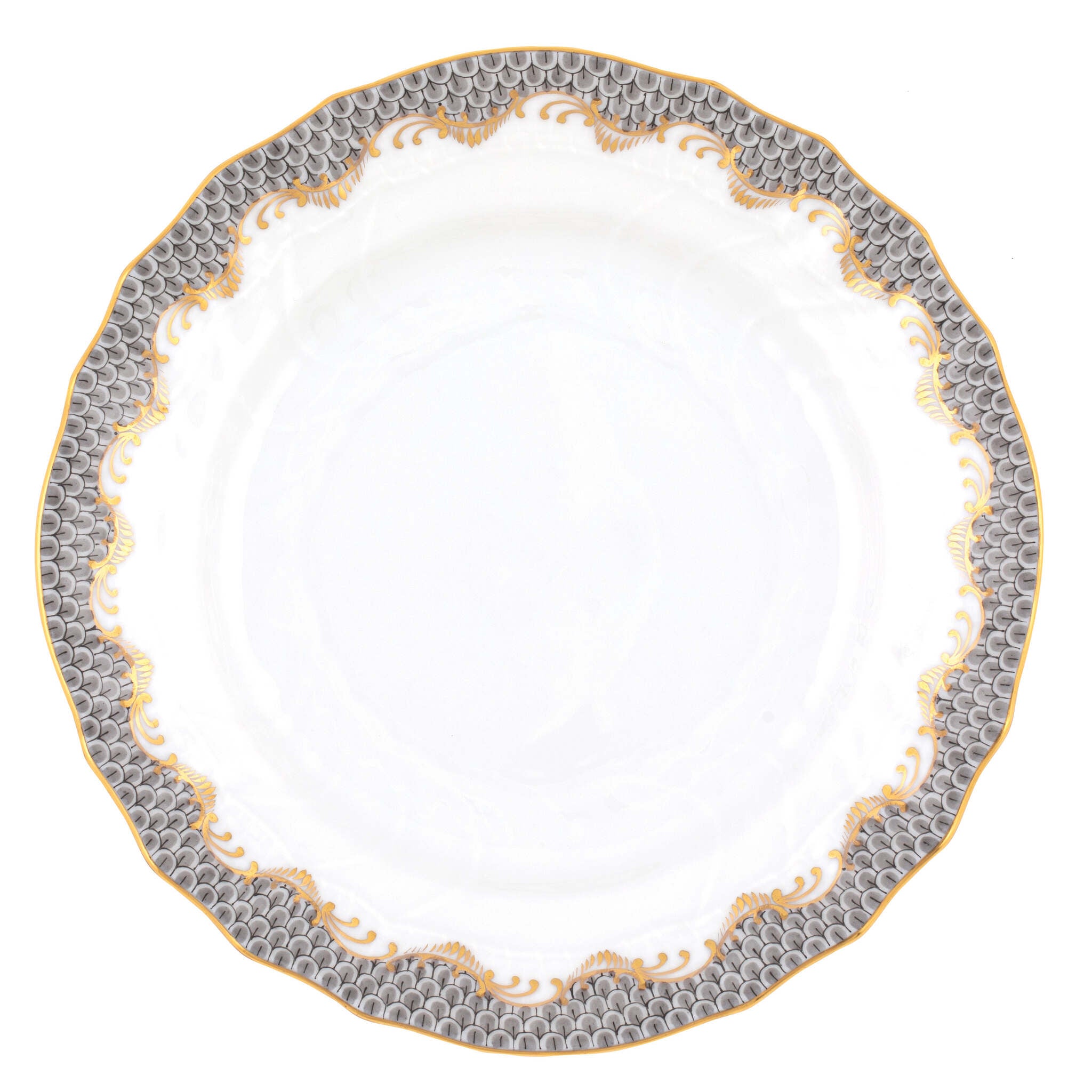 Hand-painted Herend Fish Scale Gray Bread and Butter Plate in fine porcelain, 6in D, on a white background