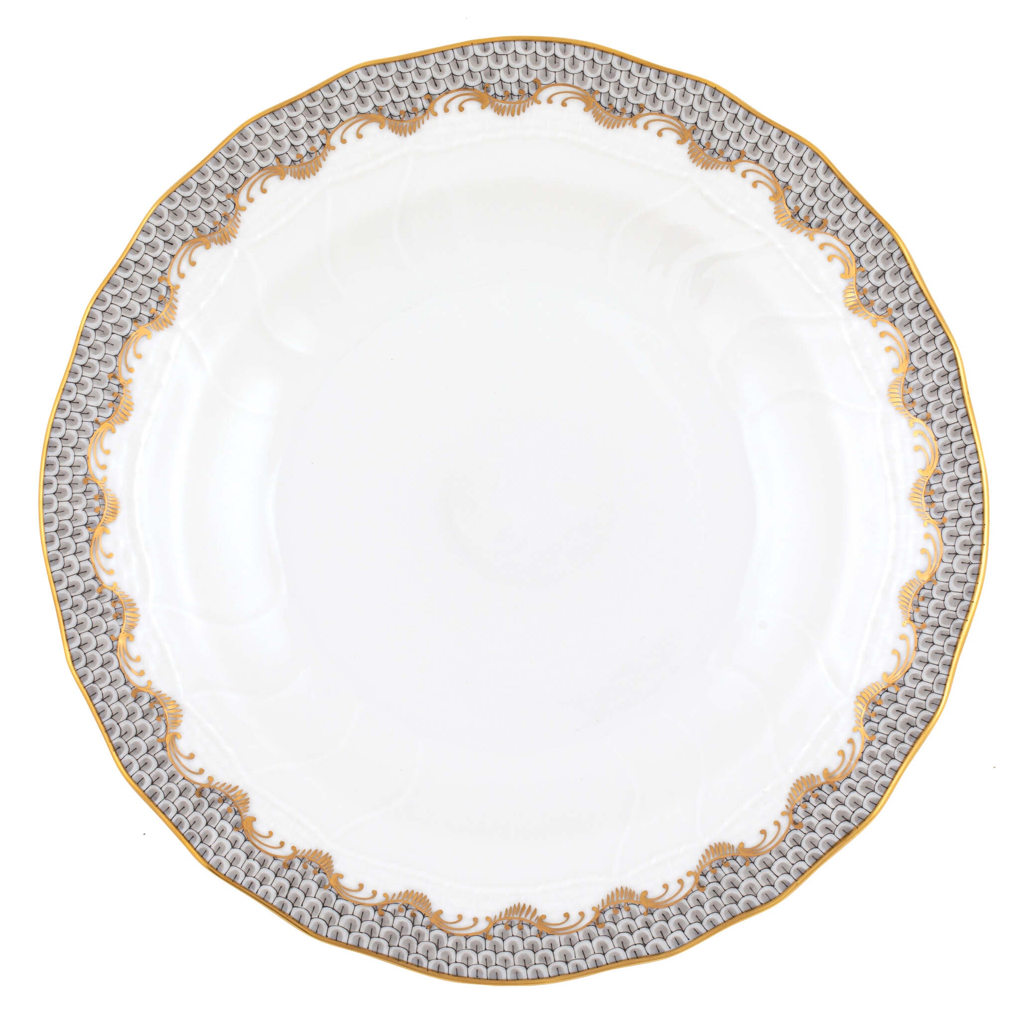 Hand-painted Herend Fish Scale Gray Dessert Plate in fine porcelain, 8.25in D, on a white background