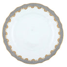Hand-painted Herend Fish Scale Gray Dinner Plate in fine porcelain, 10.5in D, on a white background