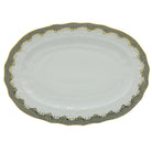 Hand-painted Herend Fish Scale Gray Platter in fine porcelain, 15in L X 11.5in W, on a white background