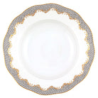 Hand-painted Herend Fish Scale Gray Rim Soup Plate Soup Plates & Rimmed Soup Bowl in fine porcelain, 8in D, on a white background