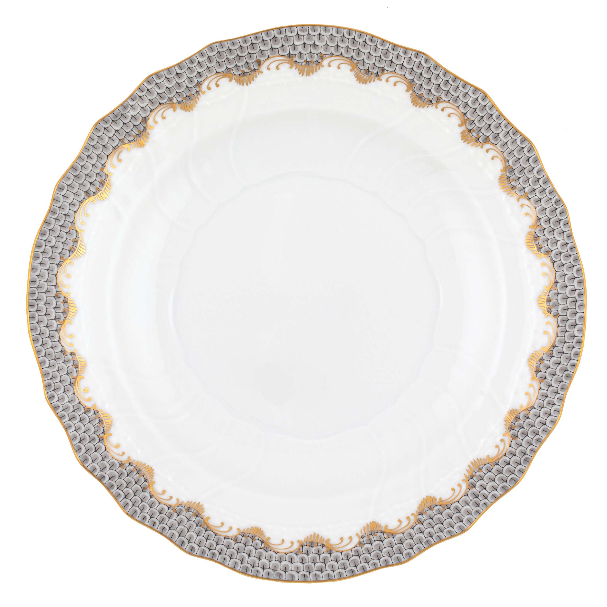 Hand-painted Herend Fish Scale Gray Salad Plate in fine porcelain, 7.5in D, on a white background
