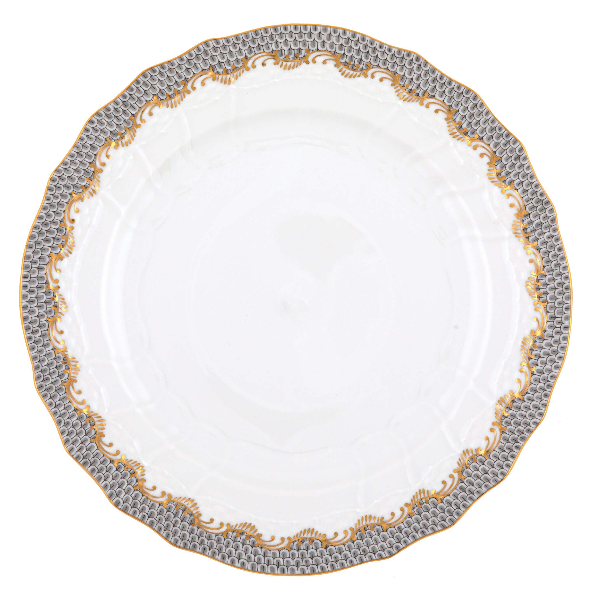Hand-painted Herend Fish Scale Gray Service Plate in fine porcelain, 11in D, on a white background