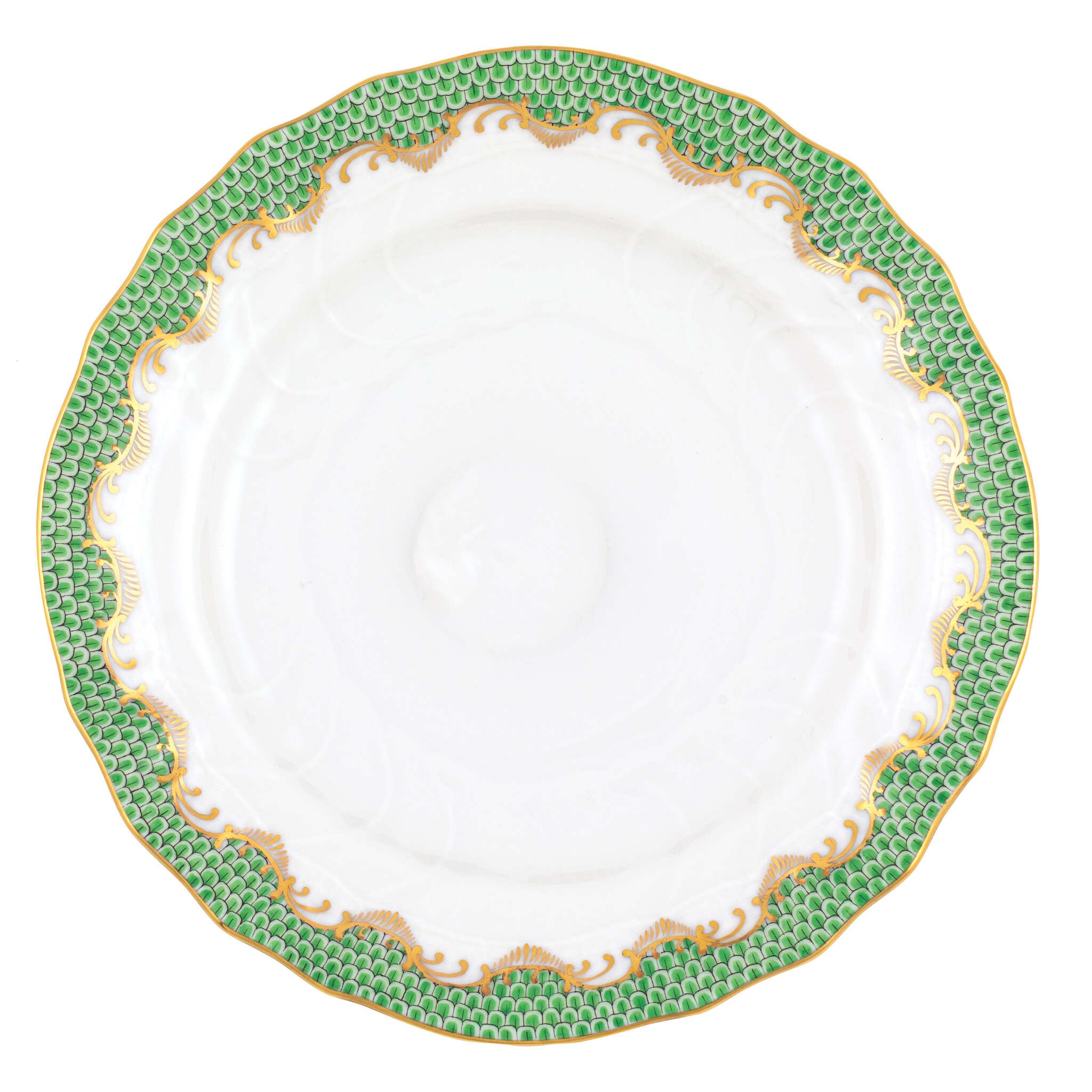 Hand-painted Herend Fish Scale Jade Bread and Butter Plate in fine porcelain, 6in D, on a white background