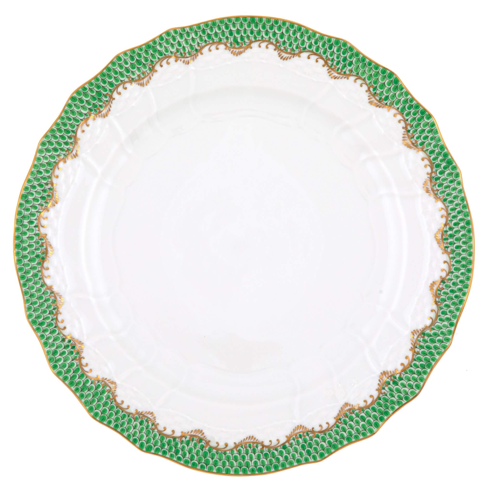 Hand-painted Herend Fish Scale Jade Service Plate in fine porcelain, 11in D, on a white background