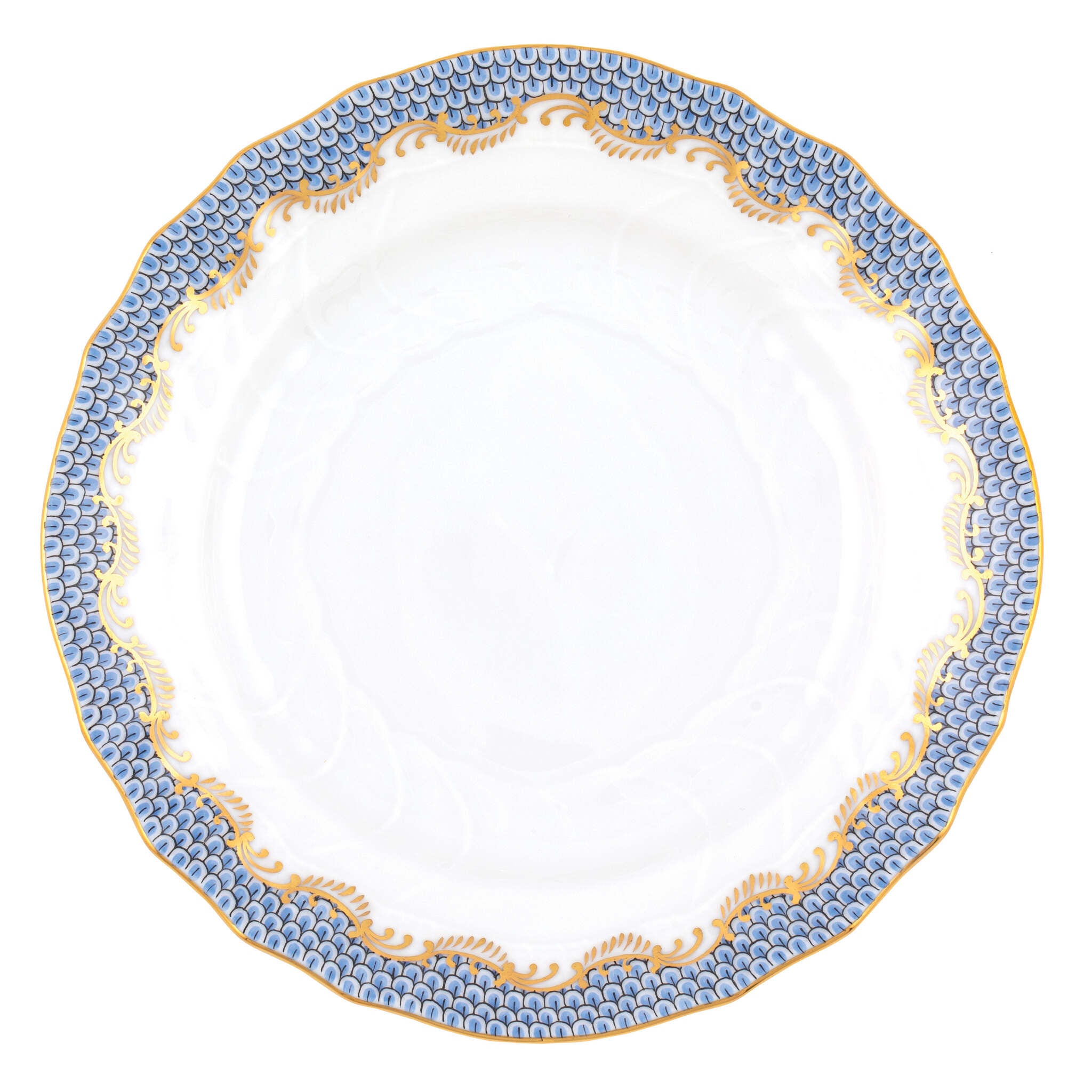 Hand-painted Herend Fish Scale Light Blue Bread and Butter Plate in fine porcelain, 6in D, on a white background
