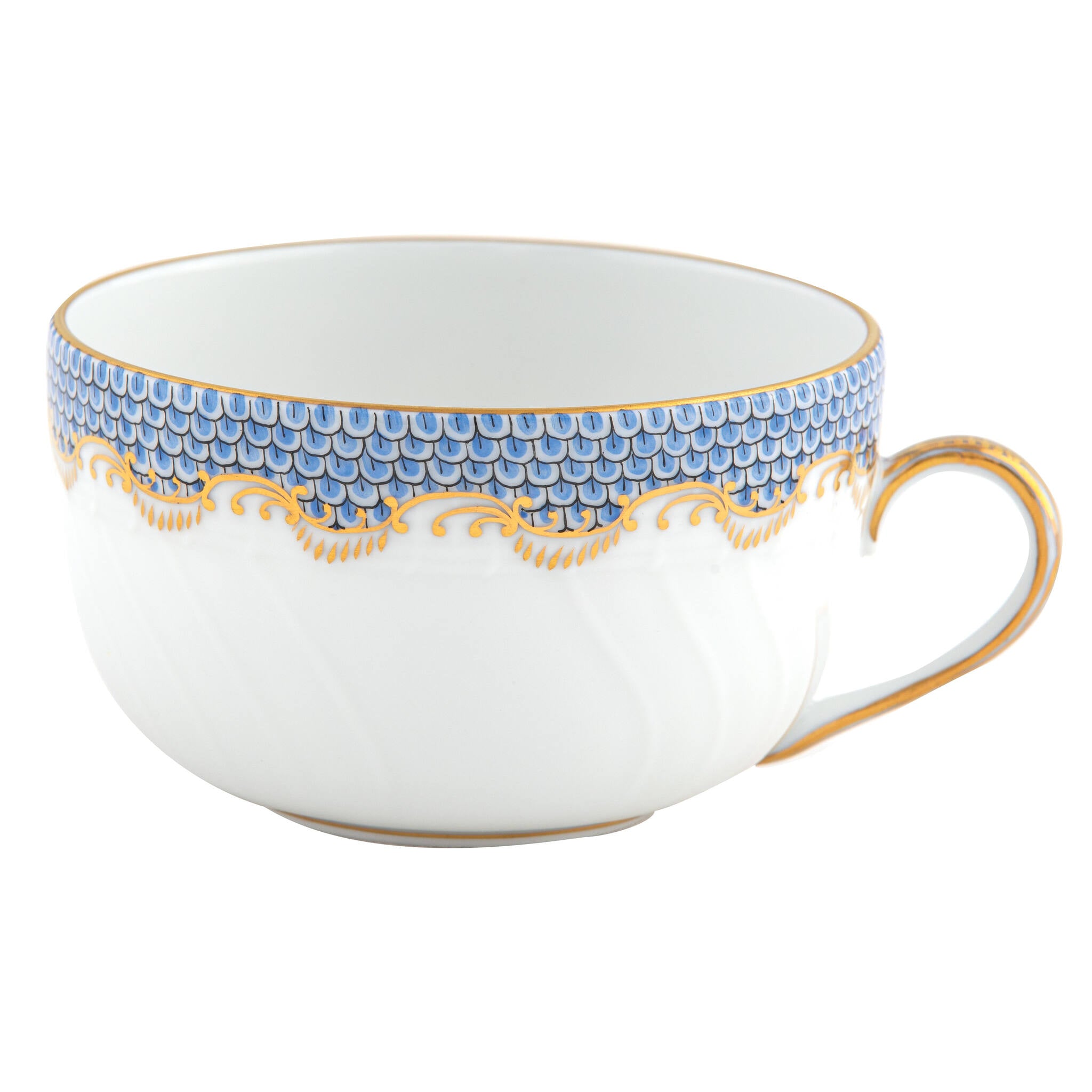 Hand-painted Herend Fish Scale Light Blue Canton Cup Teacup in fine porcelain, on a white background