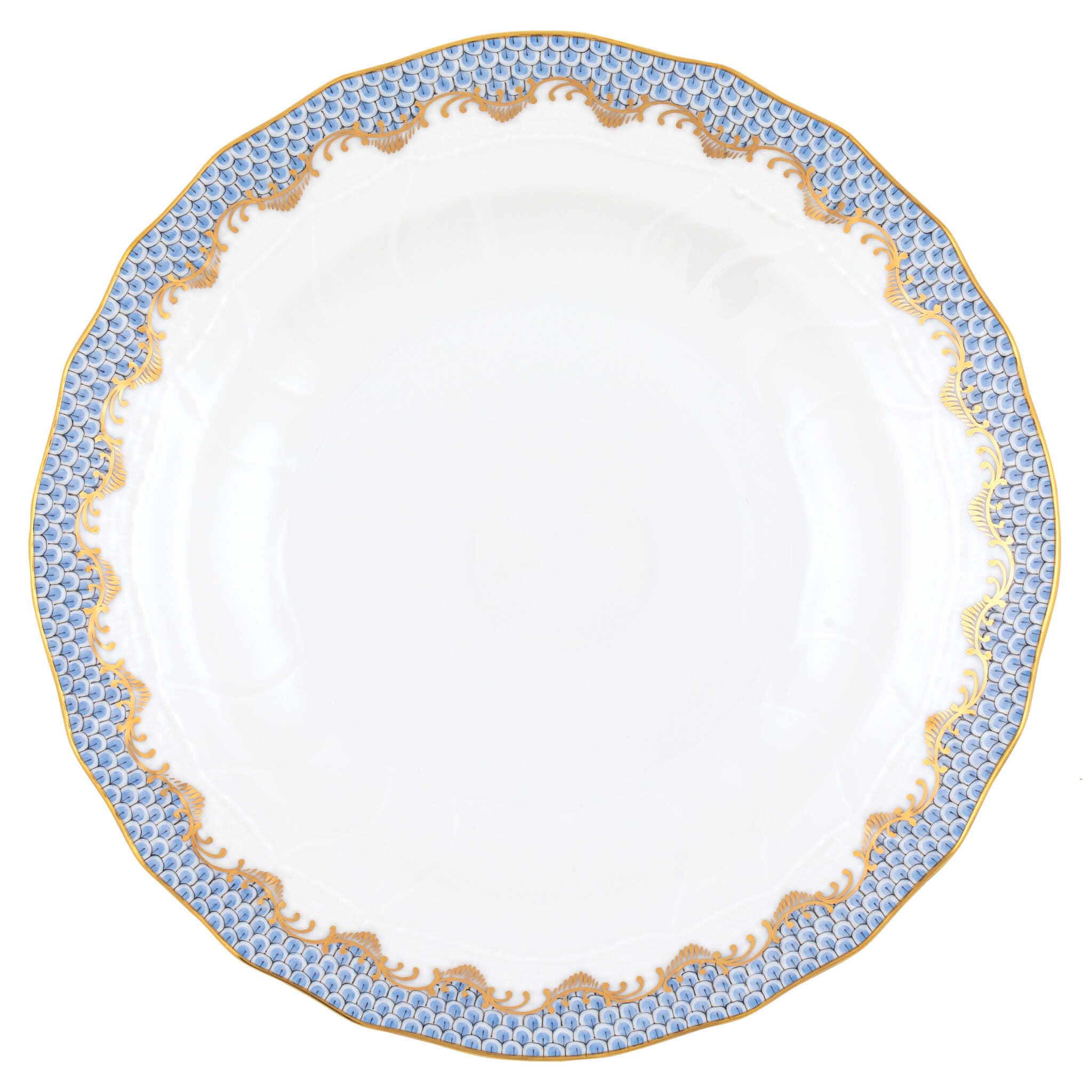 Hand-painted Herend Fish Scale Light Blue Dessert Plate in fine porcelain, 8.25in D, on a white background