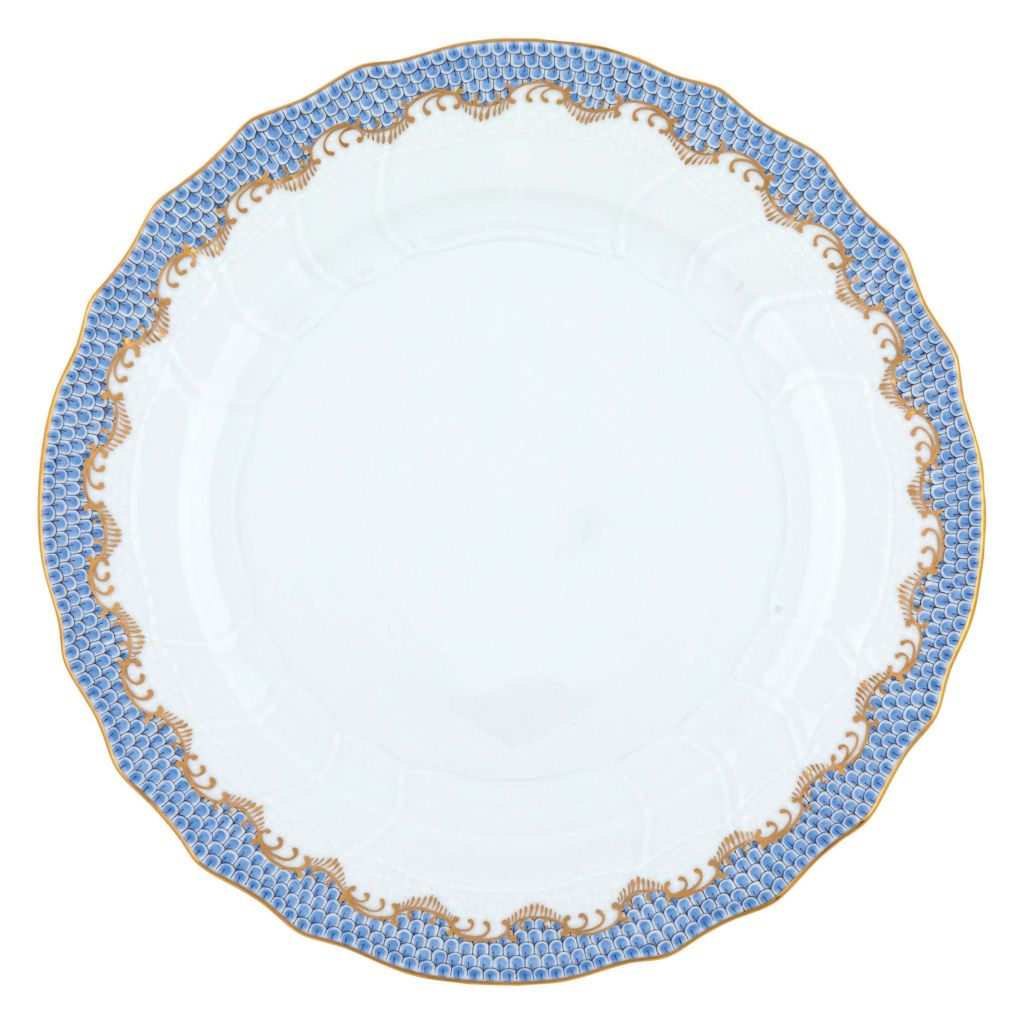 Hand-painted Herend Fish Scale Light Blue Dinner Plate in fine porcelain, 10.5in D, on a white background