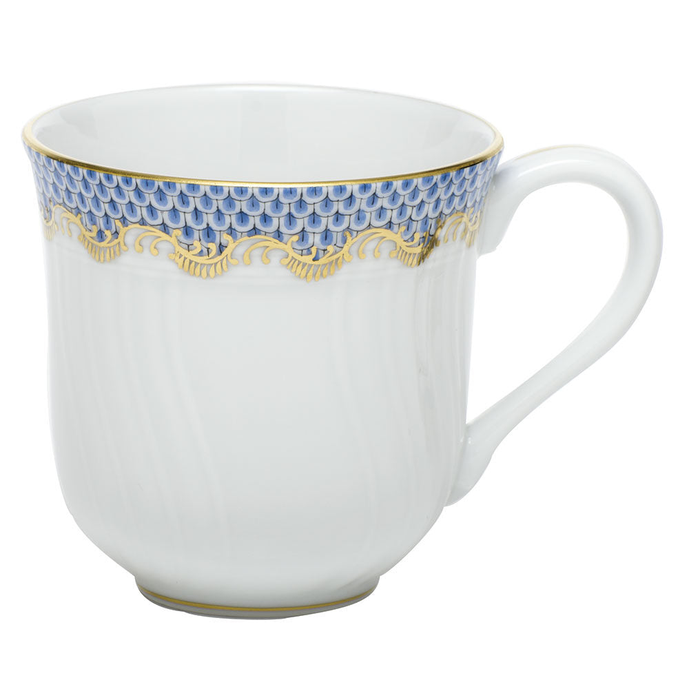 Hand-painted Herend Fish Scale Light Blue Mug in fine porcelain, (10 OZ) 3.5in H, on a white background