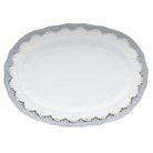 Hand-painted Herend Fish Scale Light Blue Platter in fine porcelain, 15in L X 11.5in W, on a white background