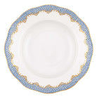 Hand-painted Herend Fish Scale Light Blue Rim Soup Plate Soup Plates & Rimmed Soup Bowl in fine porcelain, 8in D, on a white background
