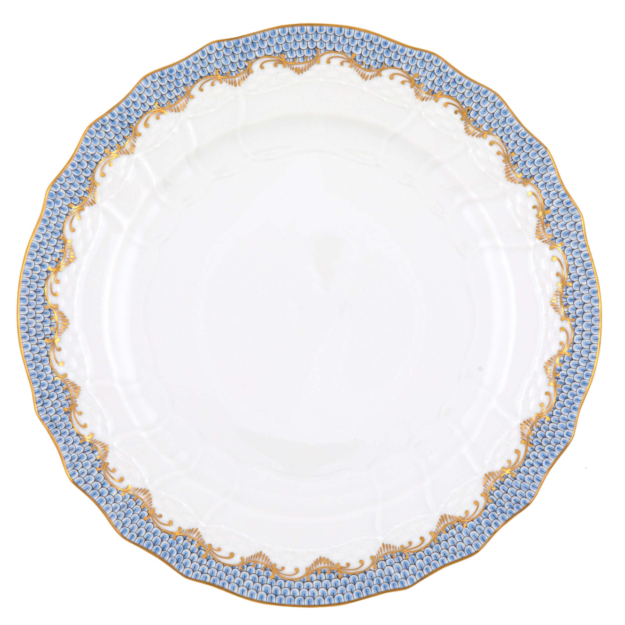 Hand-painted Herend Fish Scale Light Blue Service Plate in fine porcelain, 11in D, on a white background
