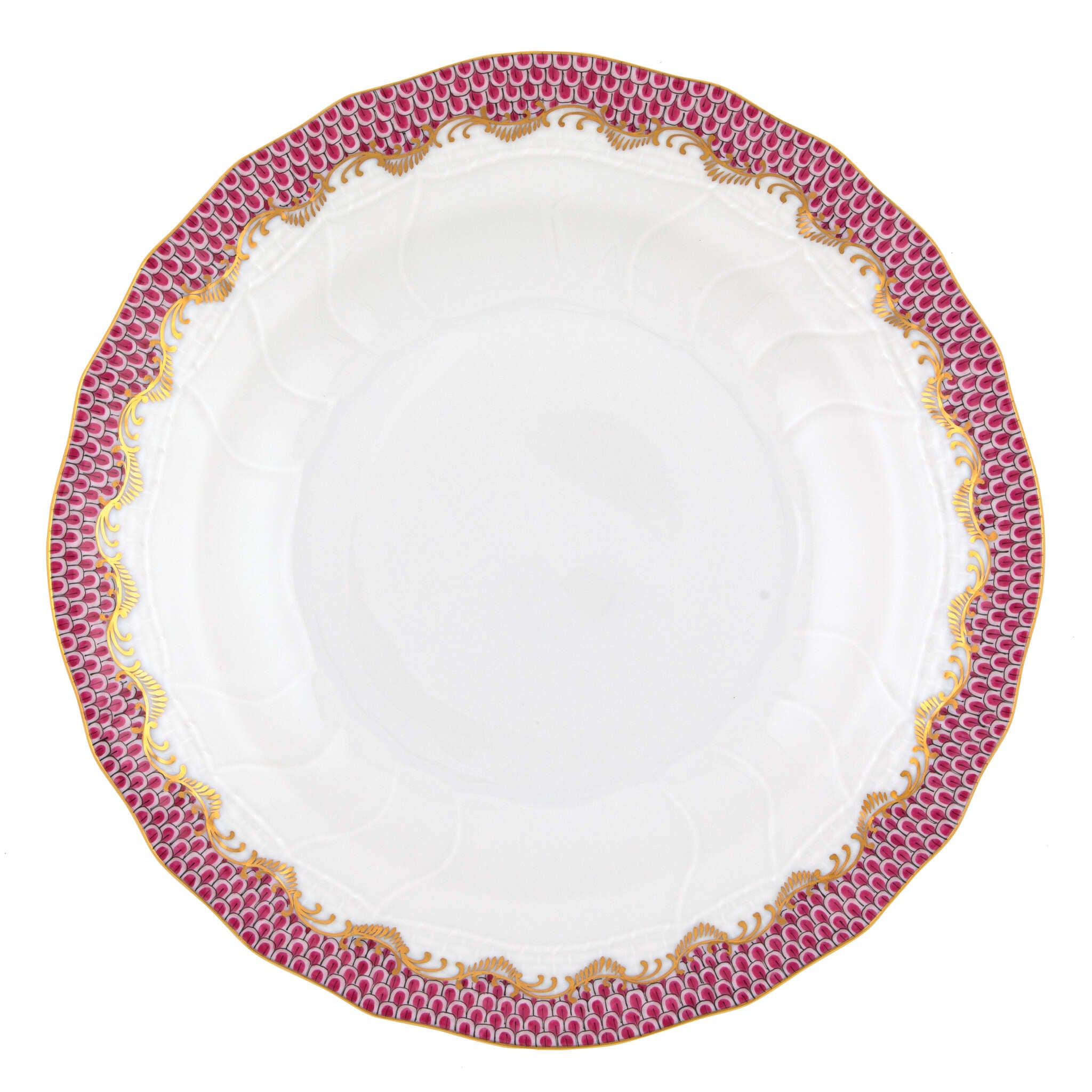Hand-painted Herend Fish Scale Pink Dessert Plate in fine porcelain, 8.25in D, on a white background