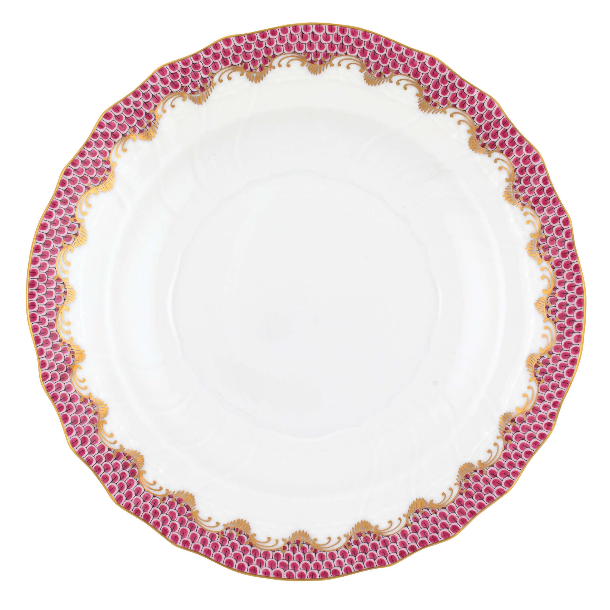 Hand-painted Herend Fish Scale Pink Salad Plate in fine porcelain, 7.5in D, on a white background