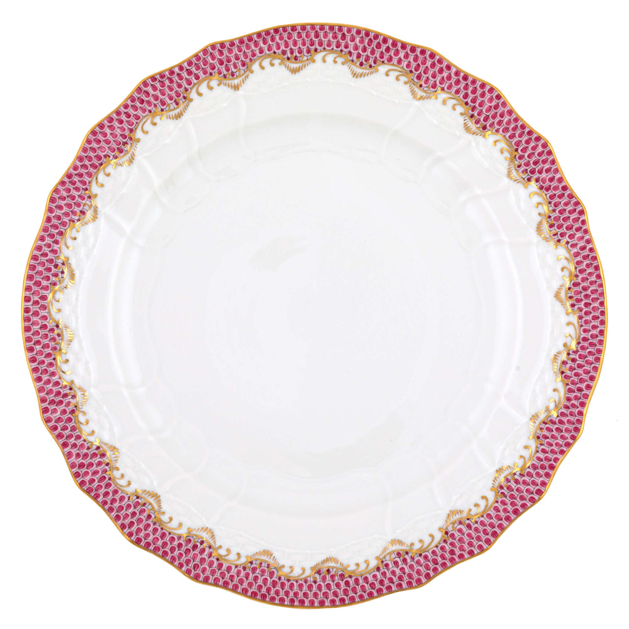 Hand-painted Herend Fish Scale Pink Service Plate in fine porcelain, 11in D, on a white background