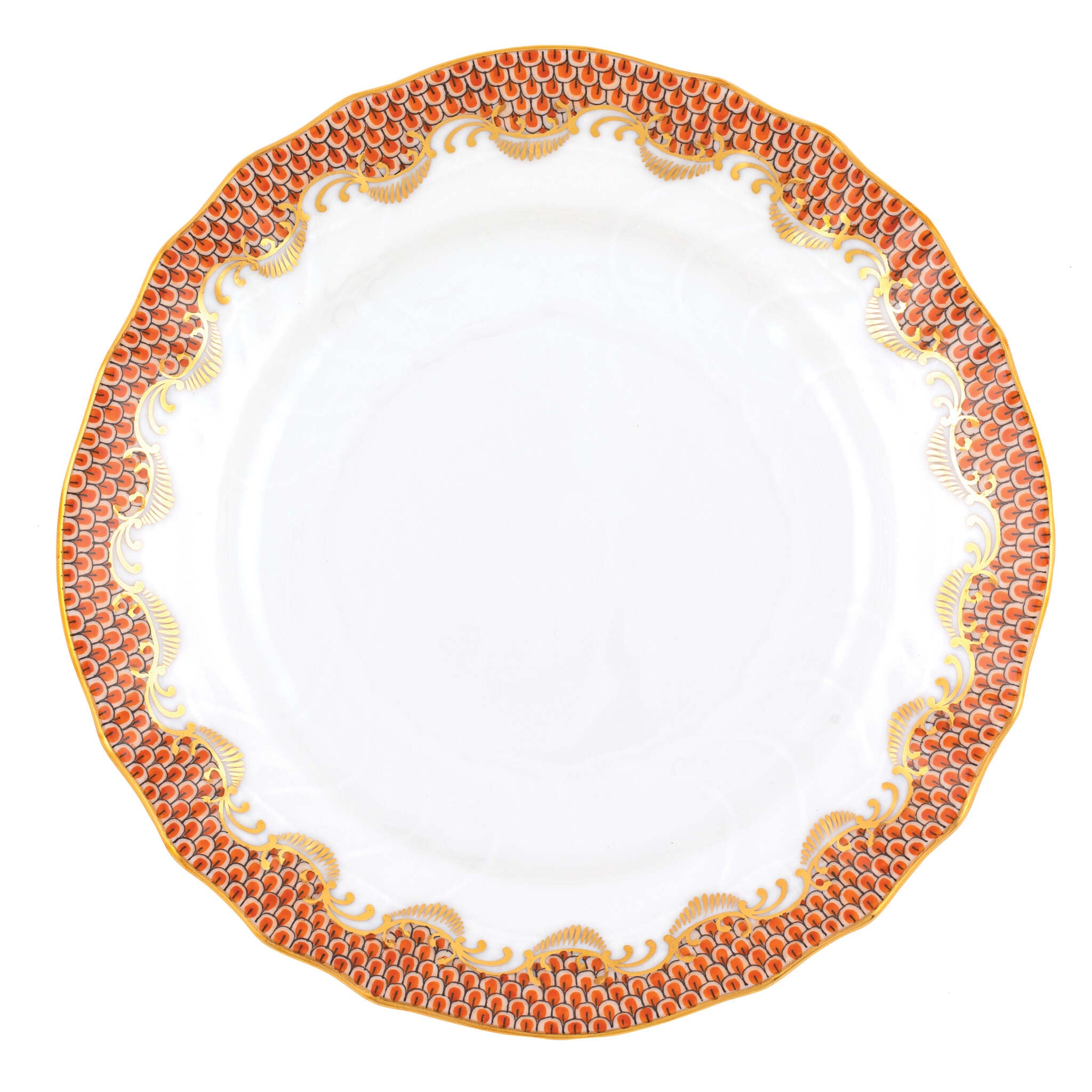 Hand-painted Herend Fish Scale Rust Bread and Butter Plate in fine porcelain, 6in D, on a white background