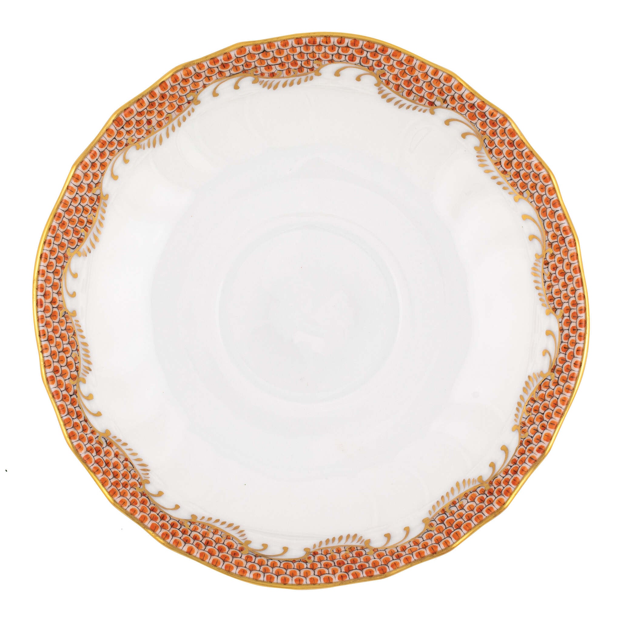 Hand-painted Herend Fish Scale Rust Canton Saucer in fine porcelain, 5.5in D, on a white background