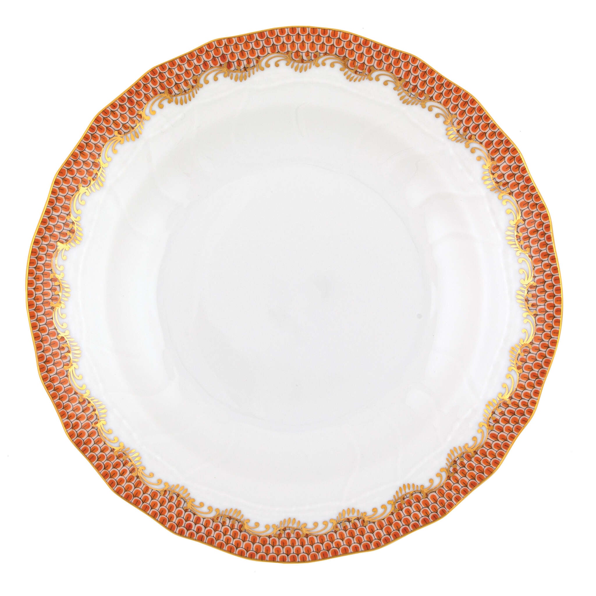 Hand-painted Herend Fish Scale Rust Dessert Plate in fine porcelain, 8.25in D, on a white background
