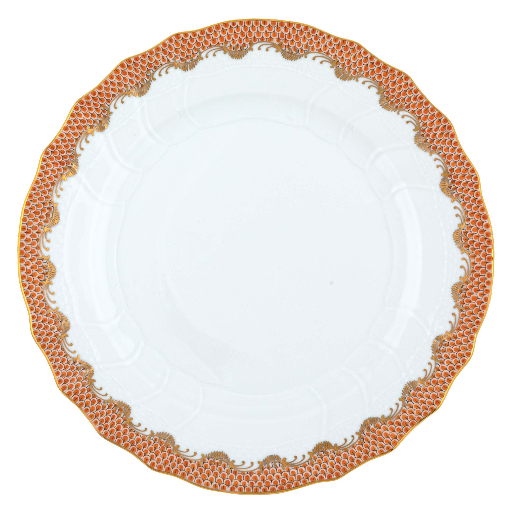 Hand-painted Herend Fish Scale Rust Dinner Plate in fine porcelain, 10.5in D, on a white background