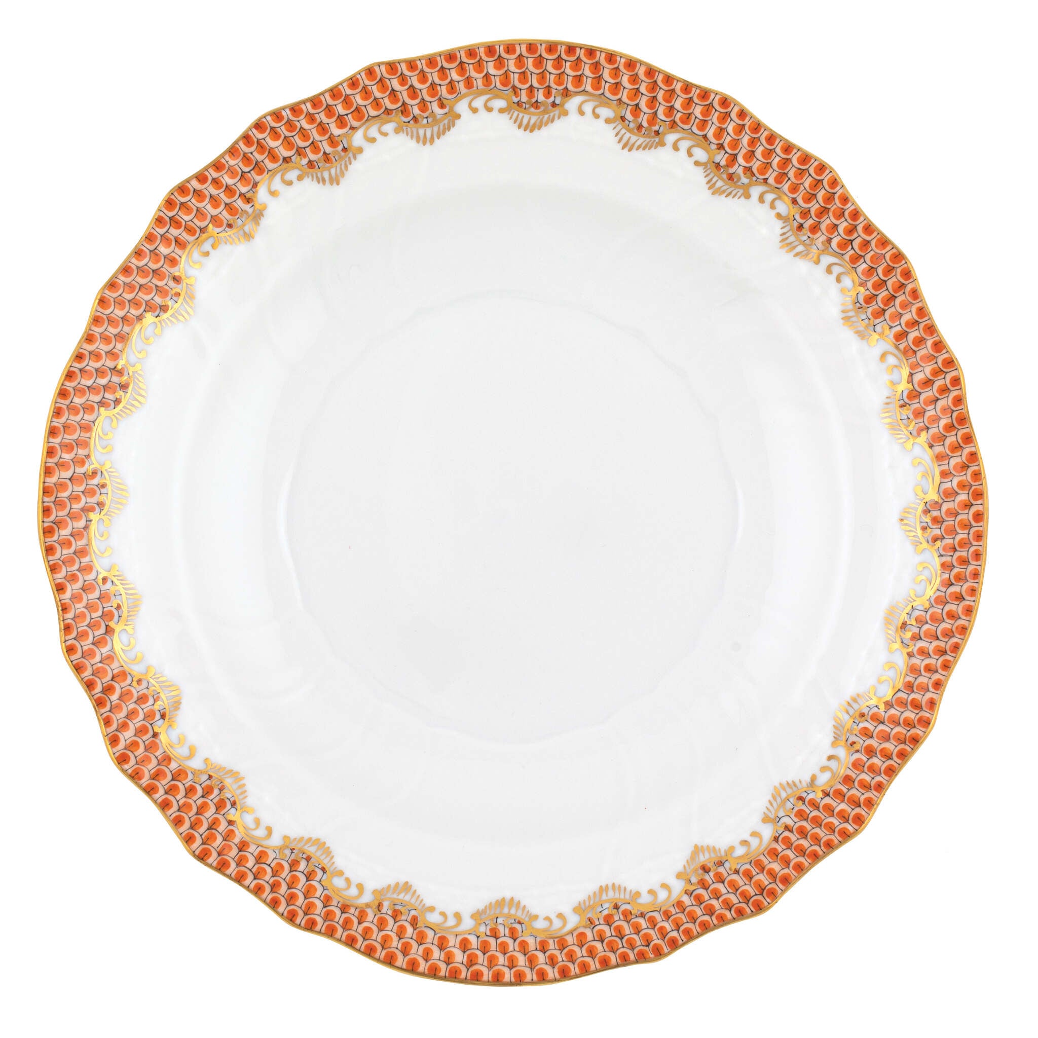 Hand-painted Herend Fish Scale Rust Salad Plate in fine porcelain, 7.5in D, on a white background