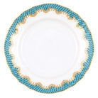 Hand-painted Herend Fish Scale Turquoise Bread and Butter Plate in fine porcelain, 6in D, on a white background