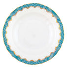 Hand-painted Herend Fish Scale Turquoise Dessert Plate in fine porcelain, 8.25in D, on a white background
