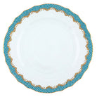 Hand-painted Herend Fish Scale Turquoise Dinner Plate in fine porcelain, 10.5in D, on a white background