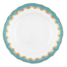 Hand-painted Herend Fish Scale Turquoise Salad Plate in fine porcelain, 7.5in D, on a white background