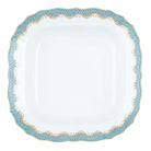 Hand-painted Herend Fish Scale Turquoise Square Fruit Dish in fine porcelain, 11in SQ, on a white background