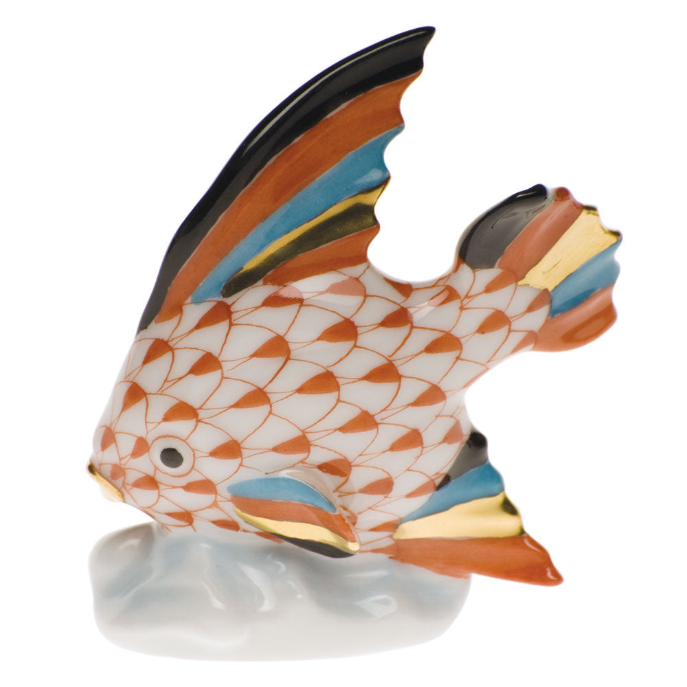 Hand-painted Herend Fish Table Ornament Figurine in Rust fishnet porcelain on a white background