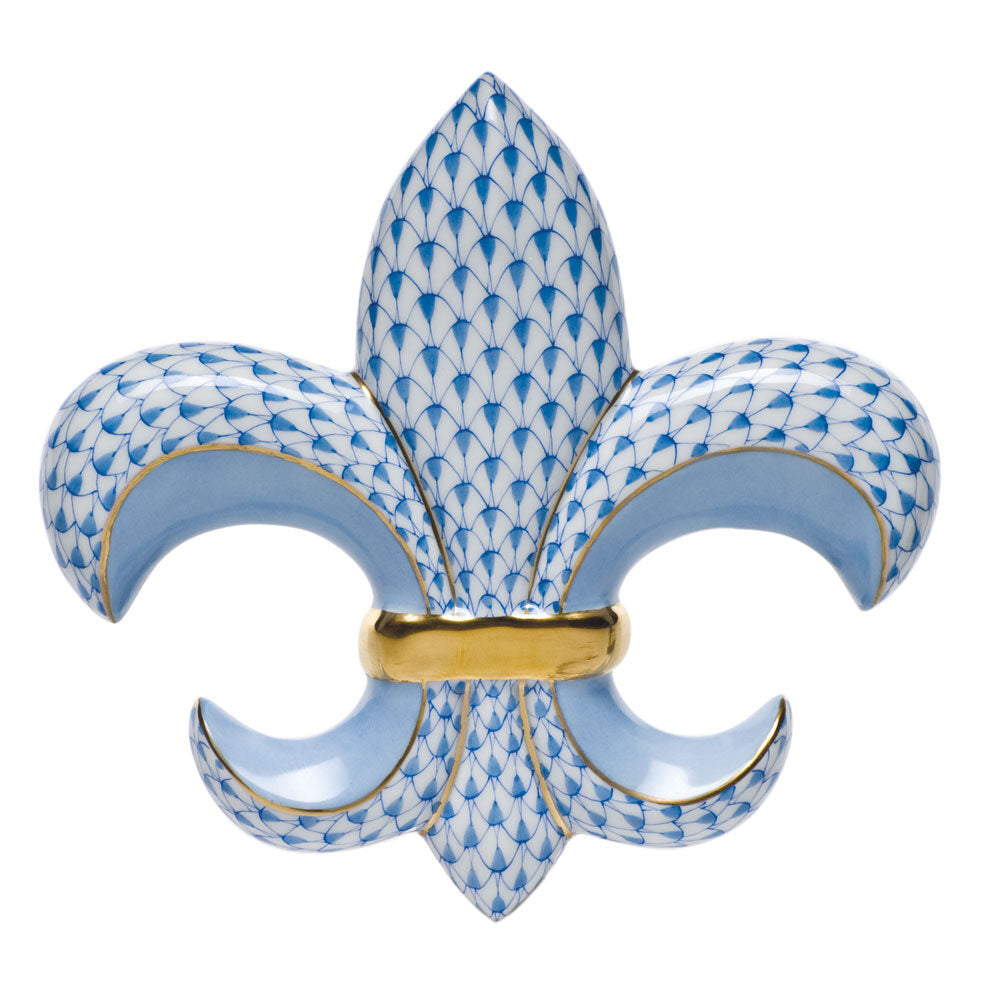 Fleur De Lis Paperweight in hand-painted Blue porcelain by Herend of Hungary