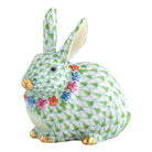 Hand-painted Herend Flower Bunny Figurine in Key Lime fishnet porcelain on a white background