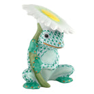 Hand-painted Herend Flower Frog Figurine in Green fishnet porcelain on a white background