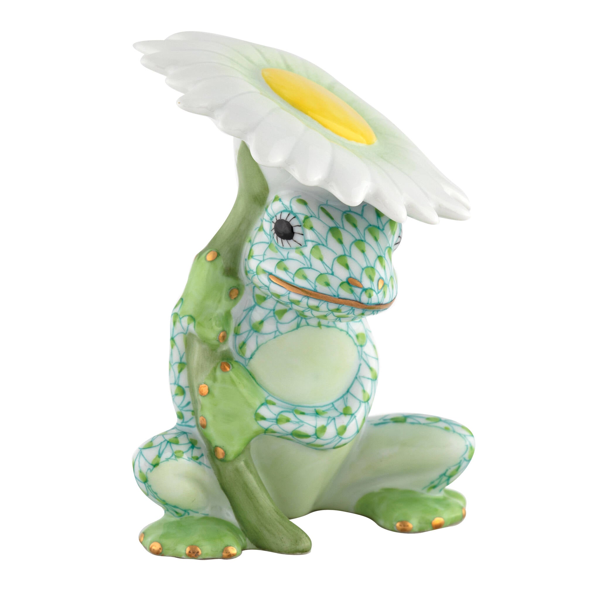 Flower Frog Figurine in hand-painted Key Lime porcelain by Herend of Hungary